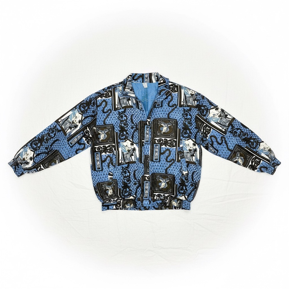 RARE Carte 100% SILK Art Print Bomber Jacket XL | Vintage 90s Renaissance Style - Picture 5 of 10